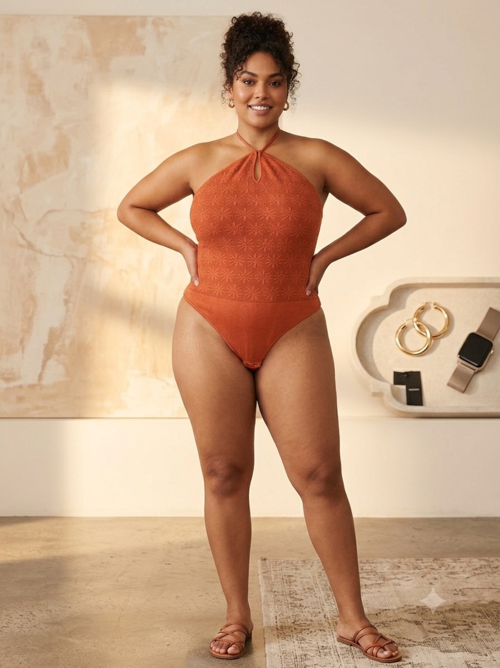 Textured Halter Bodysuit